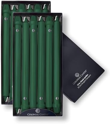 Colonial Candle Unscented Taper Candle, Classic Collection, Evergreen, 12 in, Pack of 12 - Up to 10 Hours Burn by ColonialCandle