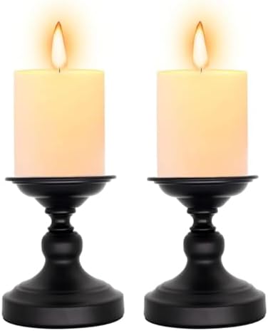 Metal Black Candle Holder for Pillar, Iron Candlestick Holder Stand for Home Coffee Decor Decorations, Table Centerpiece, Wedding Reception (2 Pack) - Image 4