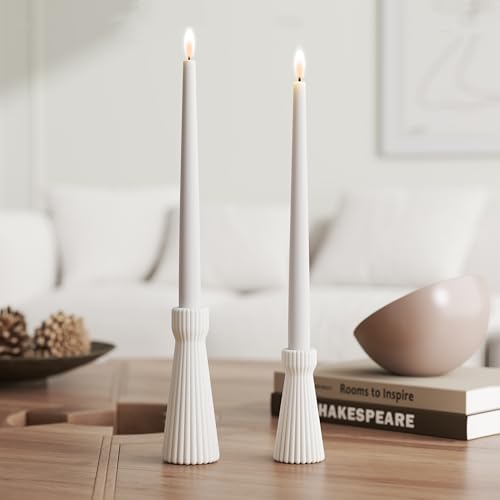 Taper Candle Holders Set of 2, White Ceramic Candlestick Holder Decor by SCBLOOM