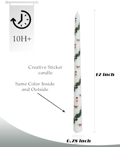 Long Candlesticks White Taper Candles 12 inch Unscented dripless Candle for Wedding Advent Home Decor Dinner Christmas，Set of 12,PrintB - Image 4