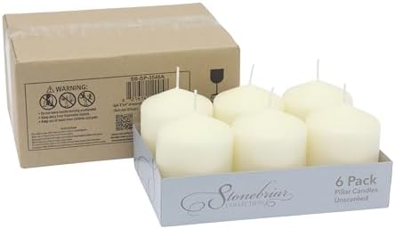 Stonebriar Unscented Pillar Candles – 35 Hour Burn Time, Long-Lasting Wax Candles for Weddings, Holidays, Home Décor & Special Events, Pack of 6, Ivory, 3" x 4" - Image 2