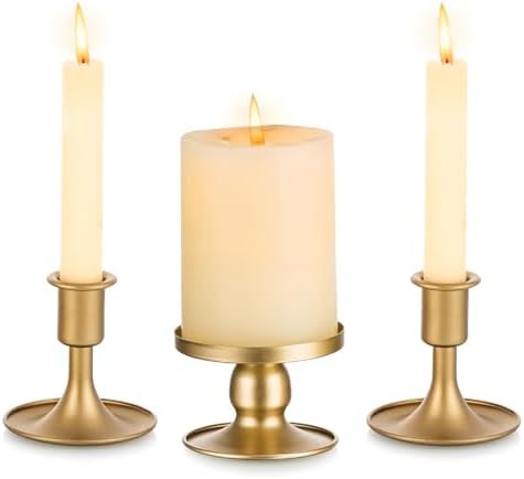 Unity Candle Holder - Gold Unity Candle Holders for Weddings, Metal Gold Unity Candlestick Holder Set of 3, Decorative Unity Candle Stand for Wedding Ceremony Table Centerpiece Decoration Gift by Ohmique