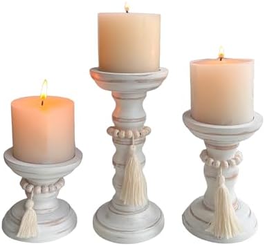 Wood Candle Holders for Pillar Set of 3 Rustic Candles Holder Tall Candlestick Stand for Farmhouse Decor Fireplace Table Centerpieces by cachiv