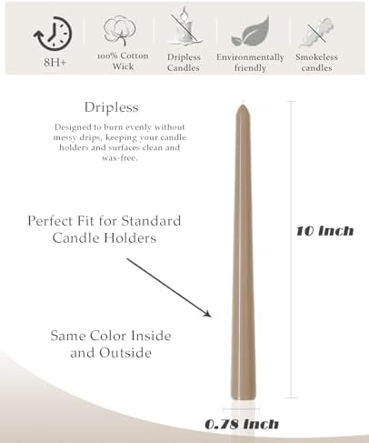 10" Taper Candles-12 Pack Brown Candlesticks-Unscented Dripless Candles 8 Hour Burn for Holidays,Weddings,Fall Harvest Halloween Thanksgiving Dinners Parties and Home Decor - Image 2