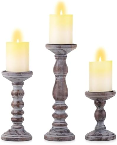 Wood Pillar Candle Holder: Rustic Distressed Brown Candle Stand by CreatedforWeddingsandHome