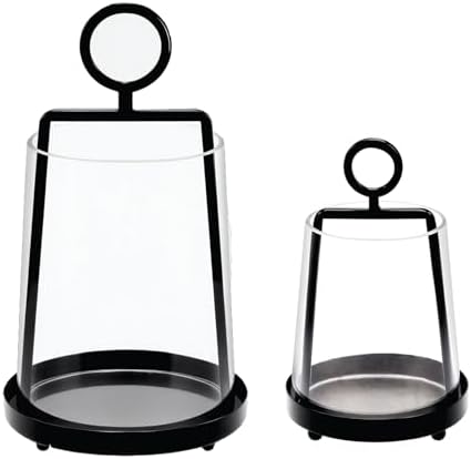 9" & 6" Wide Modern Farmhouse Metal Hurricane Candle Holder with Handmade Sturdy Glass Sleeve in Black for Pillar Candle & Plants, Glass Hurricane Lantern, Industrial, Minimalistic by Unknown
