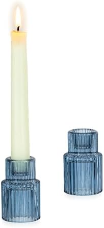 Glasseam Glass Taper Candle Holder 2Pcs Small Candlestick for Coastal Decor by Glasseam