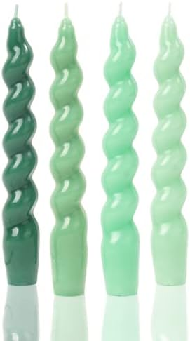 MAITREYA Green Spiral Taper Candles Conical Stick Candles Handmade Twisted Candles-Set of 4 for Decoration Weddings Party Church-Unscented Dripless Candles,7.5inch(A-Gradient Green) by MAITREYA