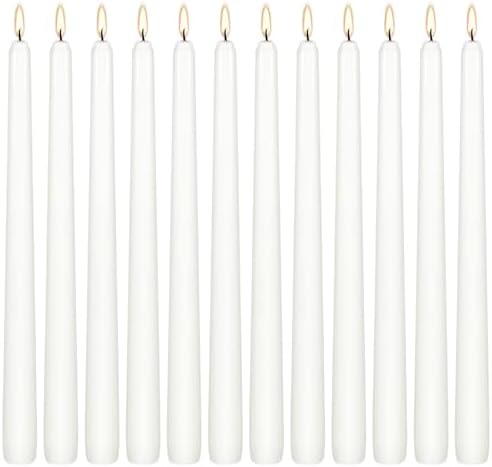 12Pack 10inch White Taper Candles-Dripless, Smokeless and Unscented-Long Burning for Home décor,Dinner Table,Halloween,Vigil,Advent by kneeife