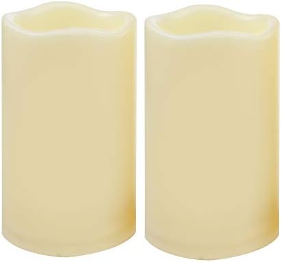 2 PCS 3"x5" Waterproof Outdoor Battery Operated Flameless LED Pillar Candles with Timer, Flickering Plastic Resin Electronic Decorative Light for Lantern Patio Garden Party Decoration by CANDLEIDEA