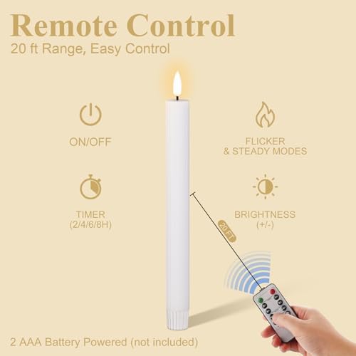 White Ribbed Flameless Taper Candles with Remote Set of 4 - Image 4