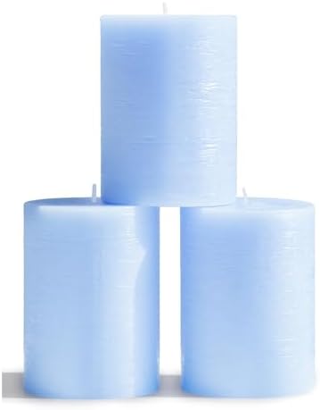 CANDWAX 3x4 inch Pillar Candles Set of 3 – Unscented Dripless Rustic Light Blue Candles for Decor, Centerpieces, Gender Reveal Party by CANDWAX