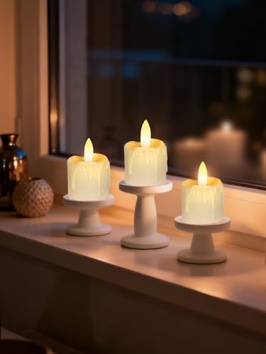 Rechargeable Flameless Tea Light Candles with Remote, 1.5"x2.2" Dripping Fake Electric Flickering Votive Candles for Anniversary Wedding Table Centerpiece Halloween Christmas Decor, Ivory White 6 pack - Image 5