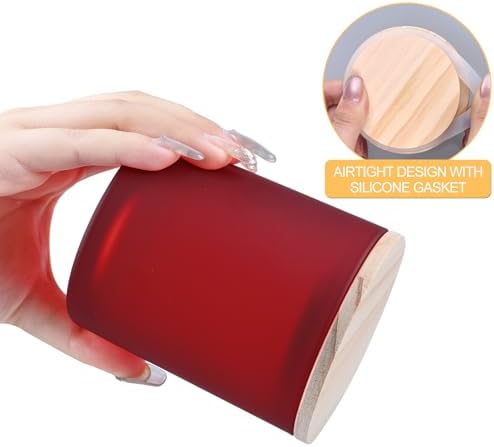 SHOWIN 10 OZ Thick Candle Jars for Making Candles 15 Pcs, Empty Jars with Wood Lids for Candle Making, Sample Container, Frosted Red - Image 3