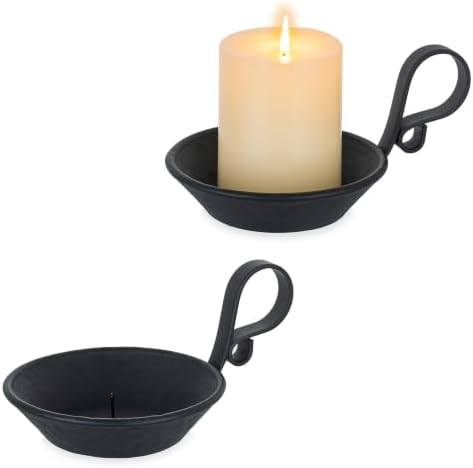 Iron Pillar Candle Holder: Vintage Black Candle Plate with Handle by CreatedforWeddingsandHome