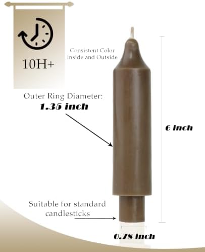 Brown Short Taper Candles 6 inch Candle Sticks Unscented Dinner Candle Dripless for Home Decor,Set of 4 - Image 6