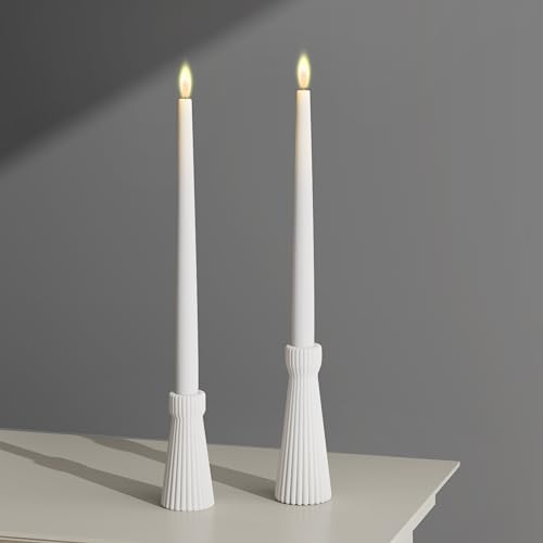Taper Candle Holders Set of 2, White Ceramic Candlestick Holder Decor - Image 4