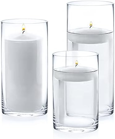 Enova Floral Set of 4 Clear Cylinder Glass Vase 4W x 8H Inches, Clear Flower Vases, Pillar Candle Hurricane Floating Candle Holder Vase, Glass Flower Vase for Wedding Centerpieces, Home Décor - Image 3