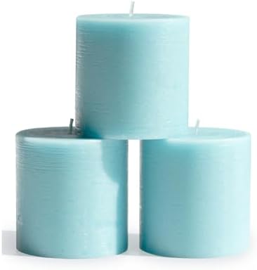 CANDWAX 3x3 Pillar Candles Set of 3 - Rustic Unscented No Drip Light Turquoise Candles for Home Decor, Weddings, Centerpieces by CANDWAX