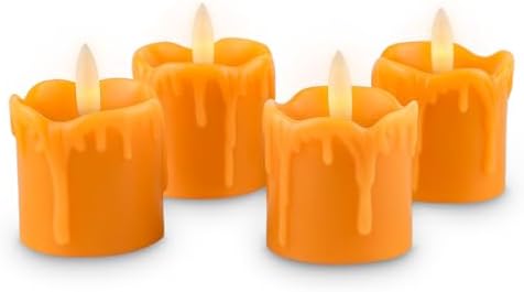 Rhytsing 2 inches Orange Flameless Votive Candles Real Wax Dripping Design, LED Faux Battery Operated Tealight Candles with Timer for Fall and Halloween, Batteries Included - Set of 4 by Rhytsing