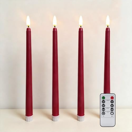 Burgundy Flameless Taper Candles with Remote Timer Set of 4 by Ni-JASW