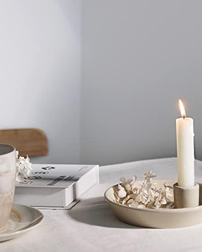 DN DECONATION Ceramic Candle Holder, Boho Candlestick Holder with Round Plate for Taper Candles, Unique Farmhouse Porcelain Candle Stick Holder for Meditation/Yoga Room Home Wedding Decor(Gray) - Image 2