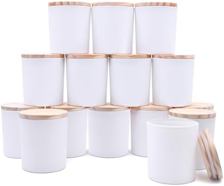 SHOWIN 8 OZ Thick Candle Jars for Making Candles 15 Pcs, White Empty Jars with Wood Lids for Candle Making, Sample Container,Matte White by Showin
