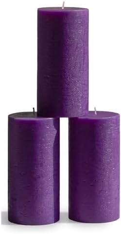 CANDWAX Large Pillar Candles 3x6 Inch – Set of 3 Unscented Dripless Purple Candles, Long Burning Rustic Look for Weddings, Events, Home Decor by CANDWAX
