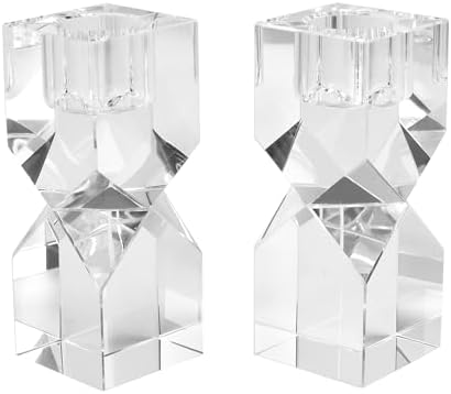Home Crystal Candlestick Holders Pack of 2 Clear Crystal Taper Candles Holder, Table Centerpieces for Party and Wedding Decoration(3.9''Tall) by DONOUCLS