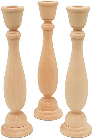 Woodpeckers Unfinished Wood Candlestick Holders 9 inch Tall with 7/8 inch Hole, Set of 2 Classic Craft Candlesticks to Paint or Decorate - Image 4