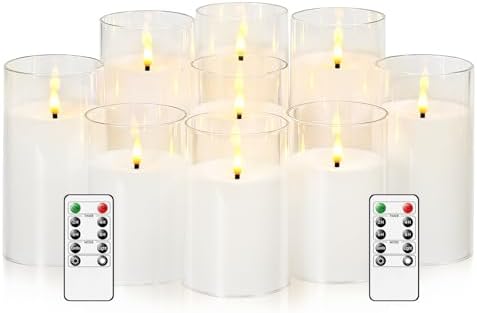 kakoya Flickering Flameless Candles Battery Operated with Remote and 2/4/6/8 H Timer Acrylic Led Pillar Candles Pack of 9 (D 3" xH 4" 5" 6") with Realistic 3D Wick Candles for Home Decor(White) by FLAMELESSCANDLES