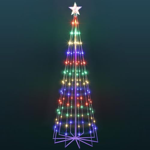 6' LED Animated Outdoor Christmas Tree, Multicolor Lightshow Lighted Cone Wire Tree with Topper Star, Christmas Outdoor Decorations Artificial Lighted Tree for Indoor Yard Patio by Unknown