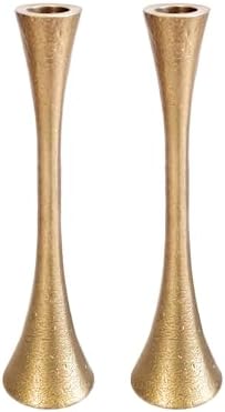 Yair Emanuel Shabbat Candle Holders Tapered Design, Brass or Silver Finish, Shabbos Candlestick Holders Judaica Wedding Gift (Antique Brass, 8.3 Inch) by EmanuelJudaica