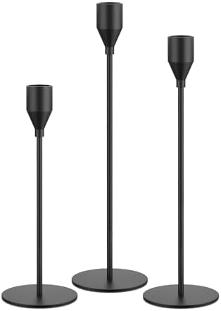 NLBTW Black Candlestick Holders, Set of 3 Tall Metal Taper Candle Holder by NLBTW