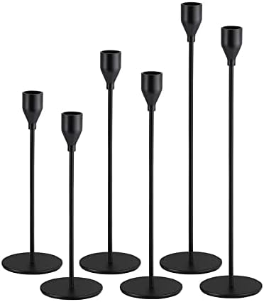 6Pcs Matte Black Candlestick Holders, Tall Taper Candelabra Stands fits 3/4 inch Thick Pillar Candle Stick, Elegant Decor Set for Table Centerpiece, Floor, Fireplace as Date, Festival, Fitting. by YZGJM