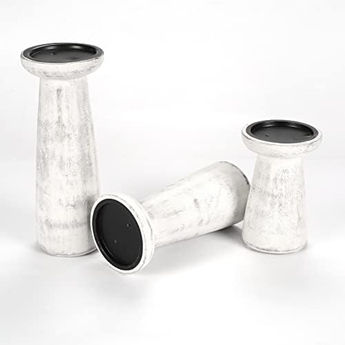 Homebia Design Wooden Candle Holder Set of 3 – 10, 8, 6 inch, Antique White - Image 6