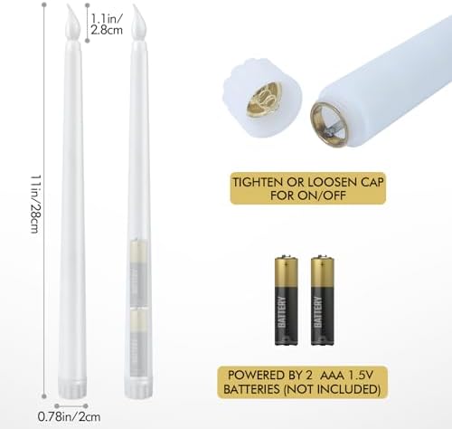 96pcs Flameless Flickering LED Taper Candles Bulk Battery Operated Candles for Christmas Halloween Birthday Wedding Party, (Ivory, 11 inch, 96pcs) - Image 2