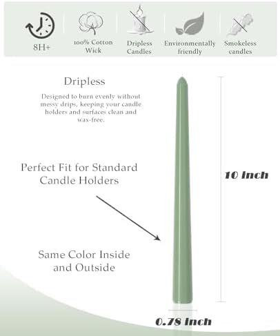 10" Green Taper Candles-12 Pack Green Candlesticks-Unscented Dripless Candles 8 Hour Burn for Spring, Home Decor, Dinner, Holidays, Weddings,Christmas Home Decor - Image 4