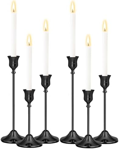 Black Candlestick Holders Set of 6 Weighted Stable Base by Unknown