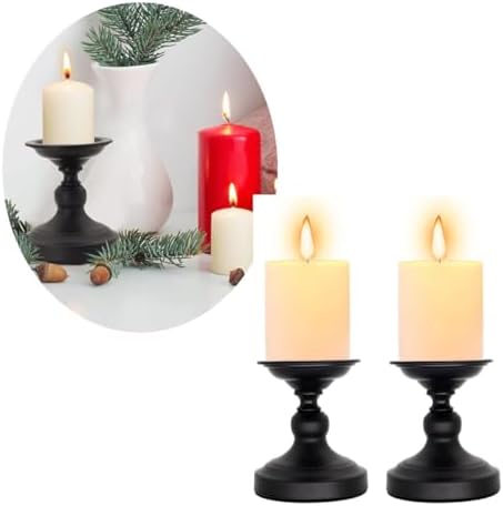 Metal Black Candle Holder for Pillar, Iron Candlestick Holder Stand for Home Coffee Decor Decorations, Table Centerpiece, Wedding Reception (2 Pack) - Image 5