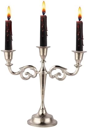 Rely+ 3 Arm Candelabra Taper Candle Holders Decorations Indoor Kitchen Décor Table Candles Candlestick Candelabra Centerpiece (Silver) by RELYSmartGlobalSupplies