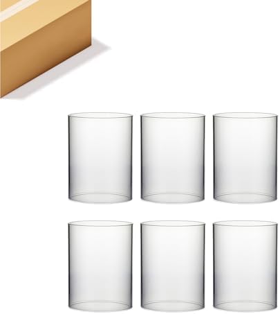 WGVI Clear Hurricane Candle Holder Sleeve, Wide 4.7", Height 6", 6 Pieces, Hurricane Vase, Glass Cylinder Open Ended Chimney Shade Tube For Pillar and Tapered Candleholder, Flame Cover. by WGVInternational-OpusGlassware