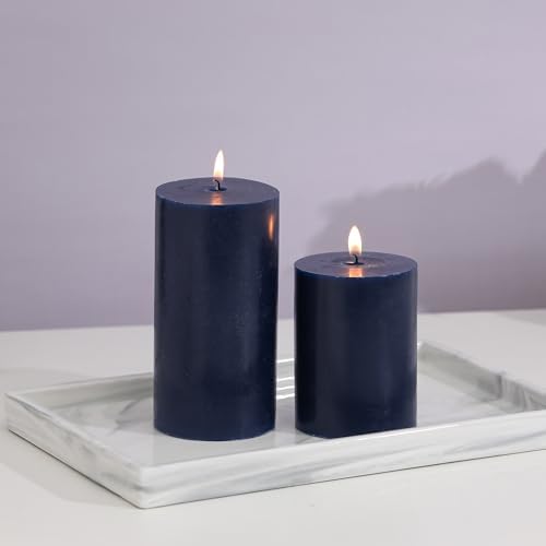 3x6 Inch Navy Blue Pillar Candles Set of 3 - Unscented Pillar Candles - Image 4