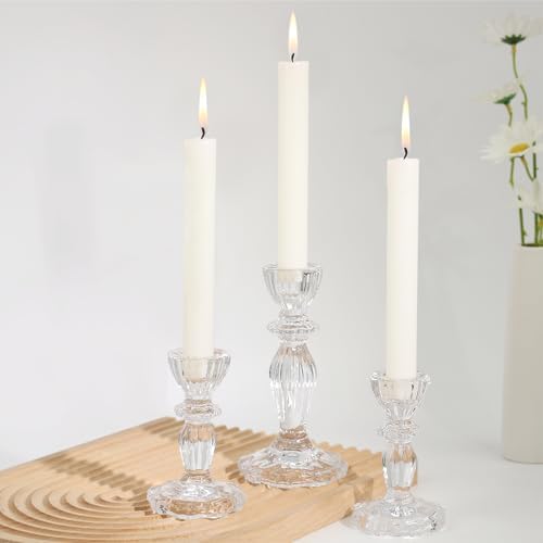 Glass Candlestick Holders Set of 3, Clear Candle Holder Taper Candle Holders for Candlesticks, Table Centerpiece, Home Decor,Wedding, Birthday, Party, Christmas by CHOCSTAY