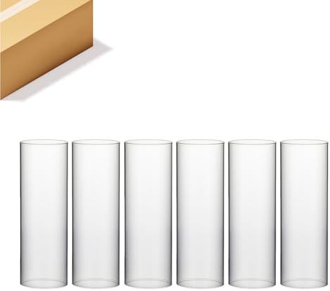 WGVI Clear Hurricane Candle Holder Sleeve, Wide 4.7", Height 14", 6 Pieces, Hurricane Vase, Glass Cylinder Open Ended Chimney Shade Tube For Pillar and Tapered Candleholder, Flame Cover. by WGVInternational-OpusGlassware