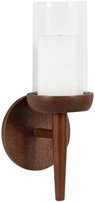 Kate and Laurel Shae Transitional Wooden Wall Sconce; 5 x 5 x 13; Walnut Brown; Modern Candle Holder with Removable Glass Cylinder for Flameless Pillar Candles in Bedroom or Entryway by KateandLaurel