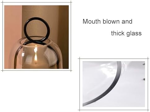 5" & 4" Wide Versatile Metal Candle Holder in Black with Handmade Thick, Heavy & Sturdy Glass Dome for Pillar Candle, Industrial, Modern, Shelf, Mantel, Veranda, Porch (Black, Large & Small) - Image 4