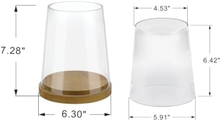 6" Wide Glass Hurricane Candle Holders with Handmade Sturdy Glass Sleeves and Natural Wood Base for Pillar Candle & Plants, Industrial, Farmhouse, Display Cloche Bell Jars, Table Centerpiece - Image 3
