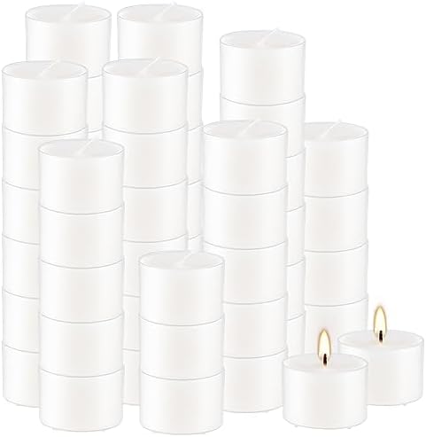 Set of 50 White Scented Tealight Candles Bulk, Vanilla Fragrance Wax with Clear Container, for Restaurant Dinner Weddings Baby Showers, Long Burning, 8 Hours - Image 2