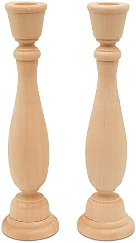 Woodpeckers Unfinished Wooden Candlestick Holders 9 inch Tall with 7/8 inch Hole, Set of 4 Classic Craft Candlesticks to Paint or Decorate by Woodpeckers